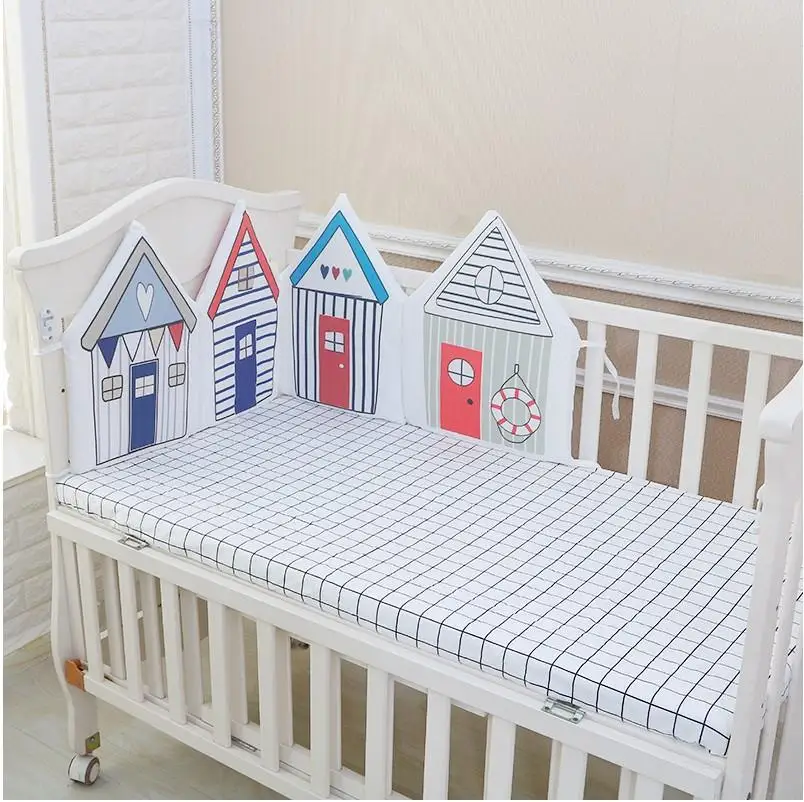 Cotton Hand-painted Children's Cartoon Bed Bumper Creative House Shape Crib Bumper Four Seasons Universal Baby Bedding
