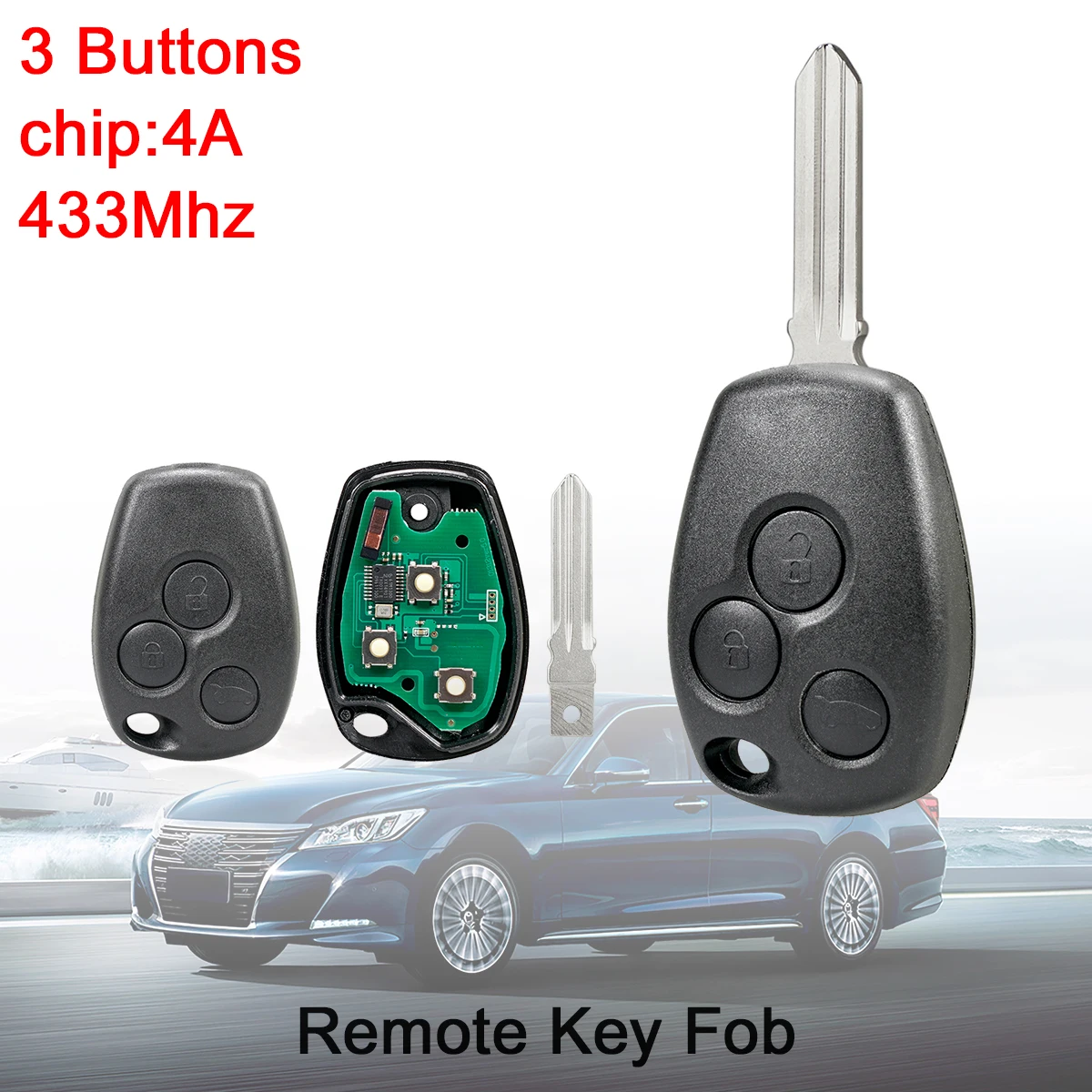 3 Buttons 433MHz Keyless Remote Car Key Fob 4A Chip for Renault Trafic Twingo Symbol Dacia Duster Logan Sandero 2012 -2016 xnrkey remote car key samrt key for renault sandero dacia logan lodgy dokker duster trafic clio4 master 2 buttons pcf7961m chip