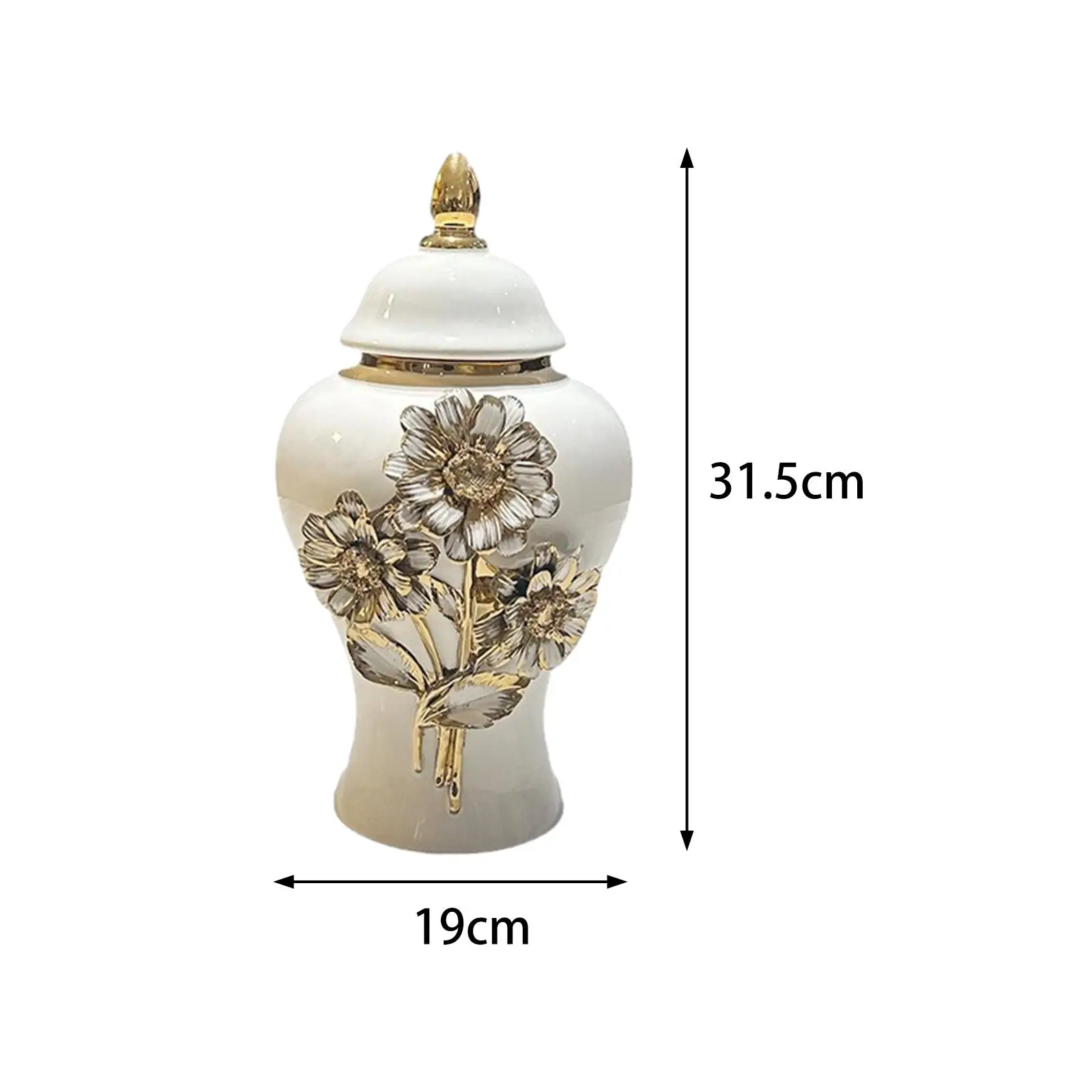 White Ceramic Flower Vase Storage Jar with Lid Handmade Collectible Versatile 19x31.5cm for Bookshelf Shelf Decor Elegant