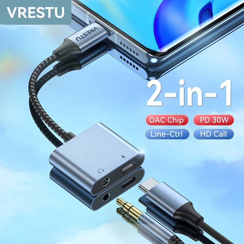 

Адаптер для наушников типа C 2 в 1, переходник для наушников с USB 3,0, 3 А, 30 Вт, AUX, Hi-Fi, чип DAC для быстрой зарядки музыки и звонков