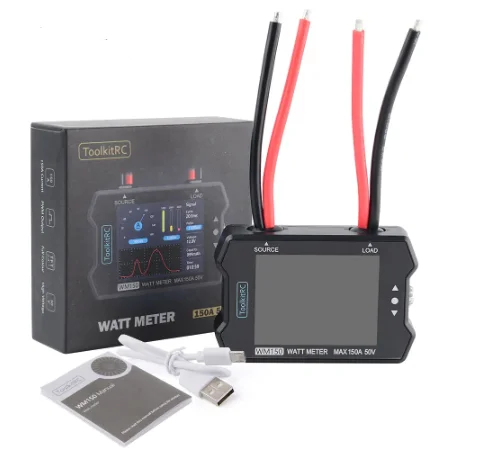 ToolkitRC FPV 드론용 PWM 출력 계량기 전력 분석기, LCD 디스플레이, 전력 전압 전류 테스터, WM150, 150A, 50V 와트