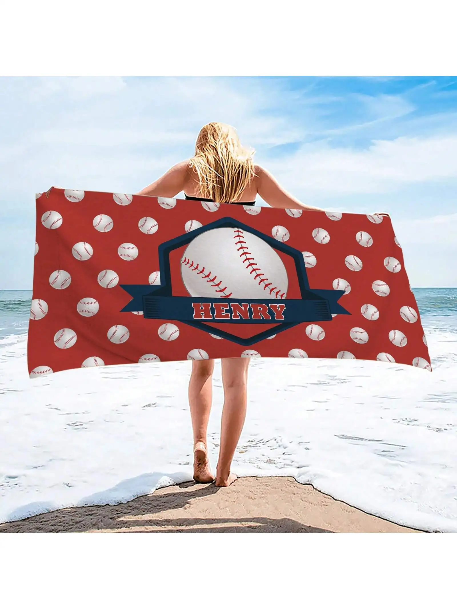 1pc Personalized Text Customized Ball Beach Towel, Highly Absorbent Swimming Towel, Comfortable Beach Mat, Stylish Pool Towel