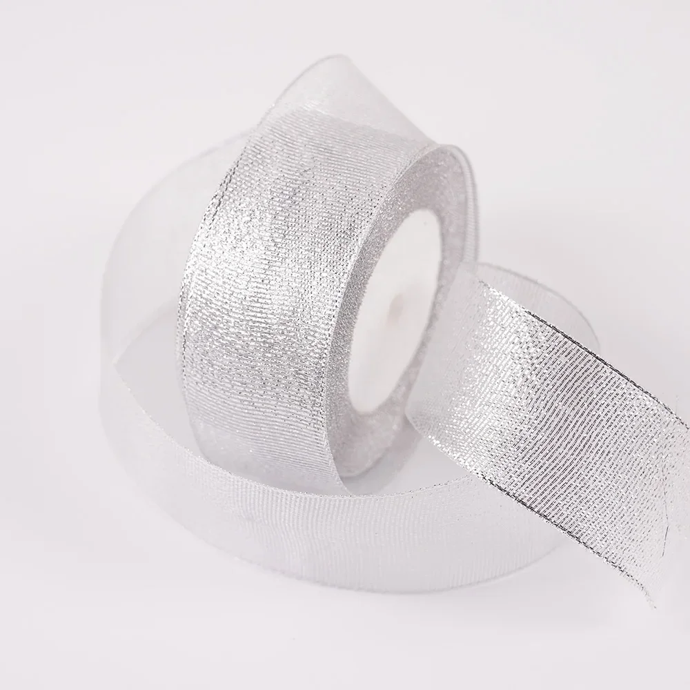 Glitter Organza Ribbon Bow for Decorations and Gift Wrapping, 40mm x 22m