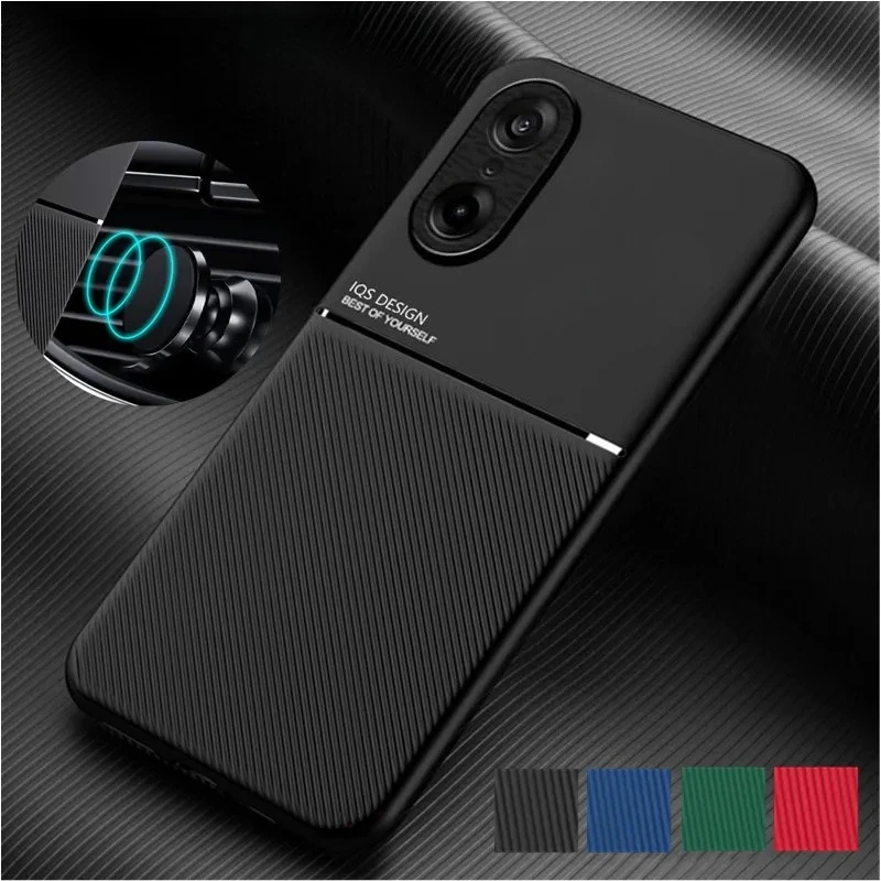 Magnetic Leather Texture Shockproof Silicone Phone Case