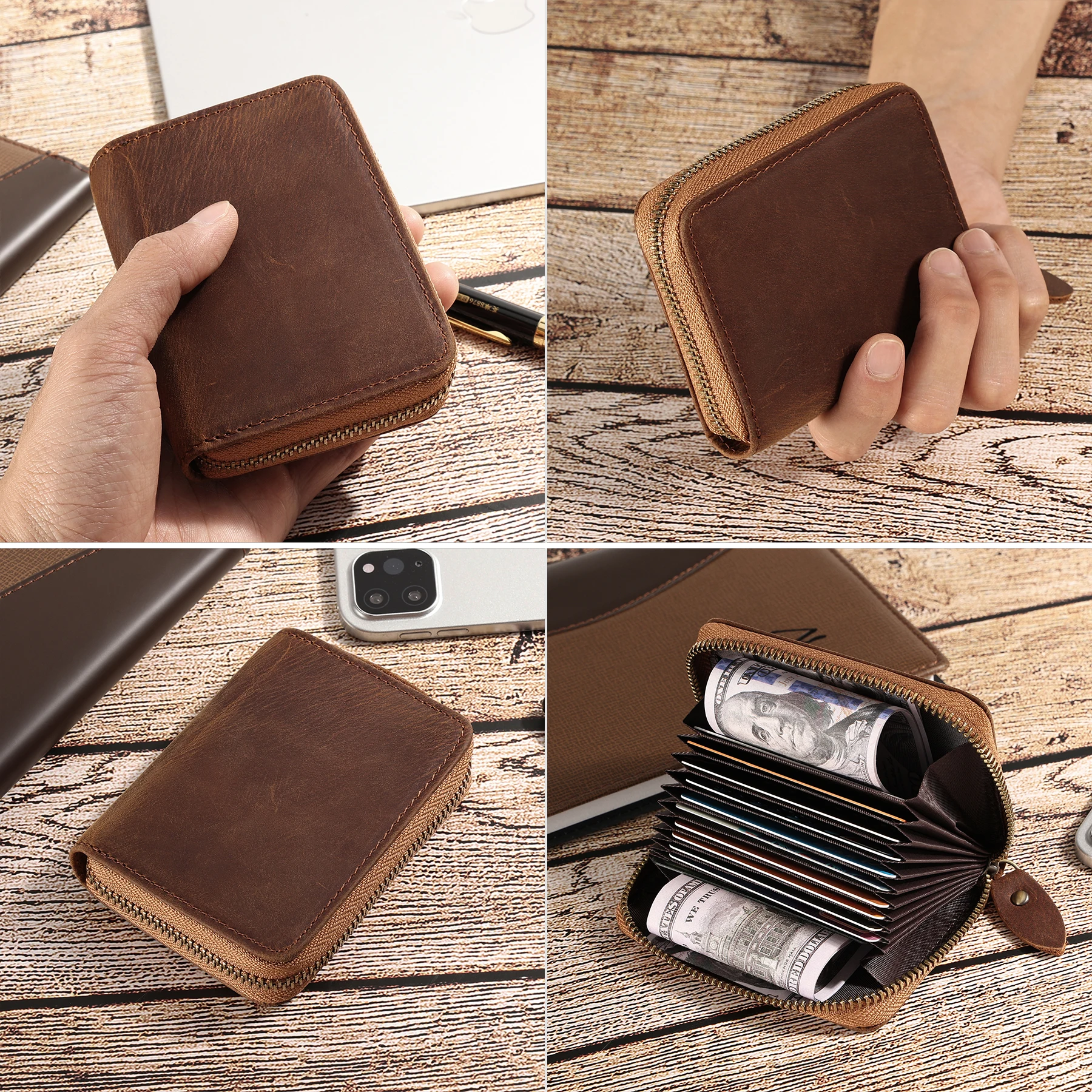 Anti Thief Rfid Leather Men Wallet Mini Card Holder
