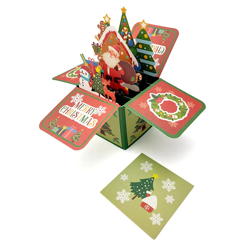 3D Pop Up Greeting Cards Merry Christmas Cards New Year Greeting Blessing Postcard Swan Mermaid Thank You Decor Gift