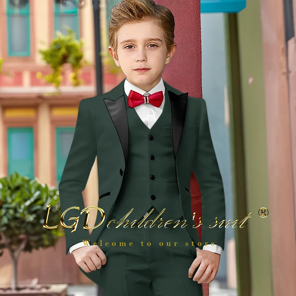 Boys Formal Suit Set Tuxedo Jacket Pants Vest 3 Piece