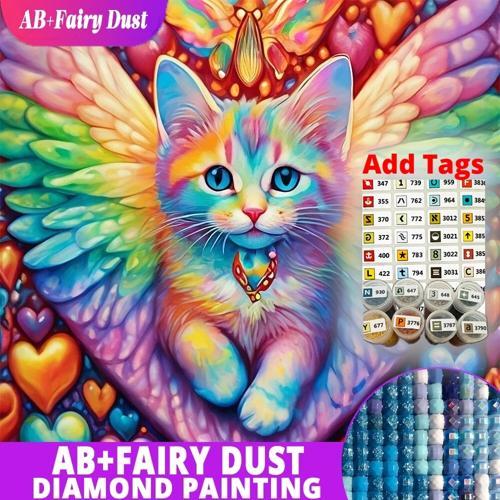 AB 페어리 더스트 신상품 다이아몬드 모자이크 고양이 동물 DIY 자수 날개..