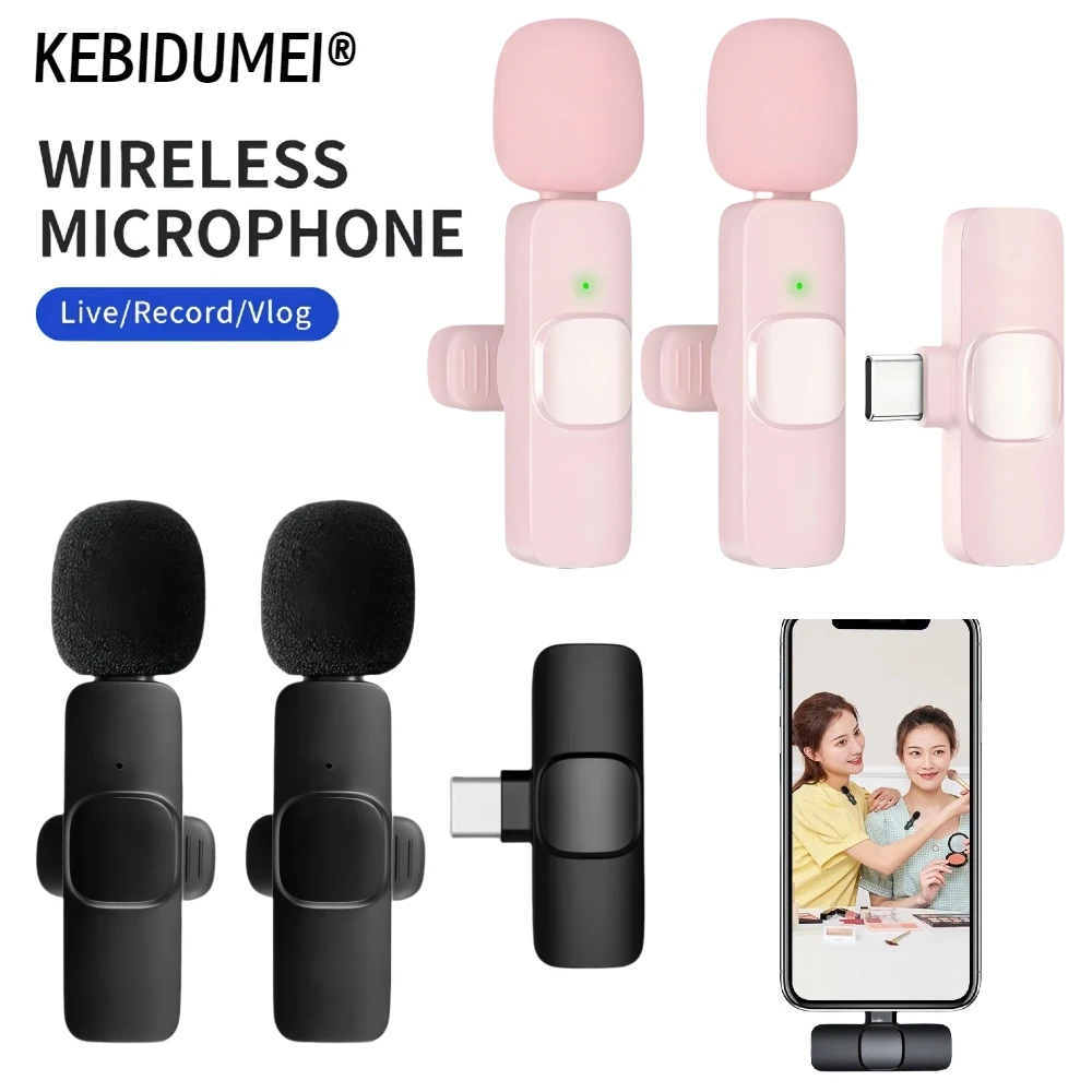 Microphone Lavalier sans fil 2.4G, Mini micro pour enregistrement Audio et vidéo, pour iPhone, Android, diffusion en direct, téléphone de jeu avec récepteur 1