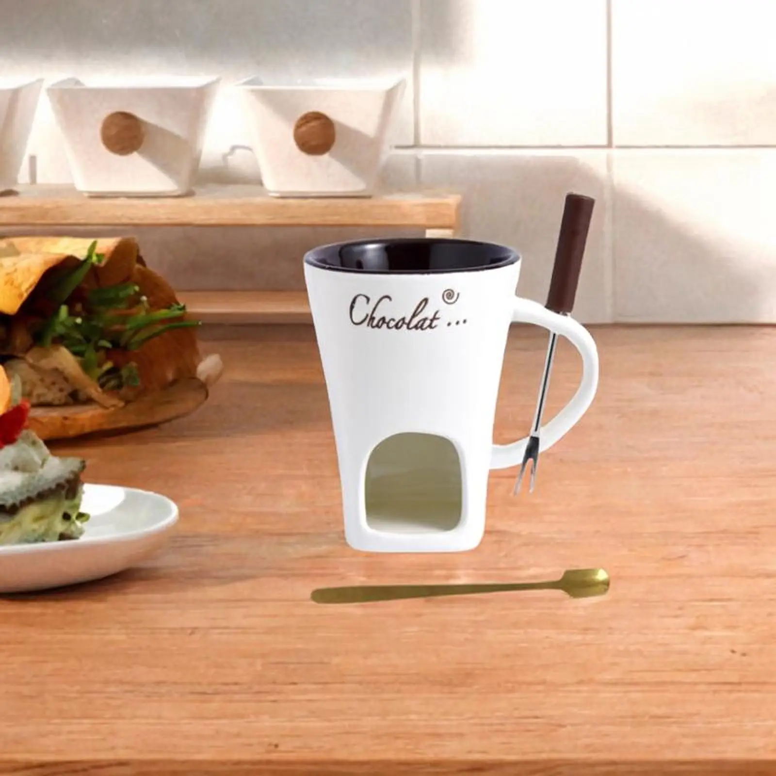 Chocolate Fondue Pot Ceramic Fondue Mug Cheese Butter Warmer Hot Pot Chocolate Cheese Melting Kitchen Appliances