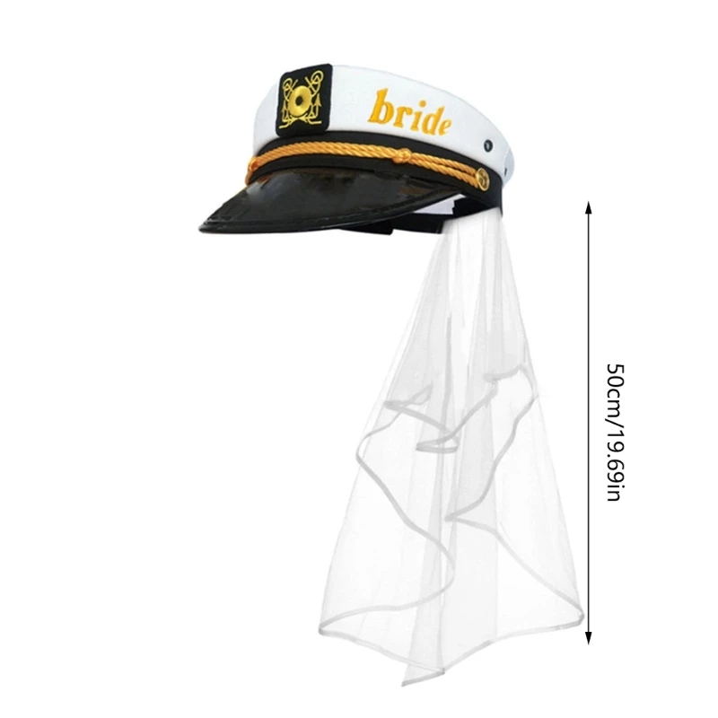 Sailor Captain Hat Veil Nautical Bachelorette Party Bridal Sailor Cap with Veil Embroidery Beach Ocean Boat Bride Gift sailor hat