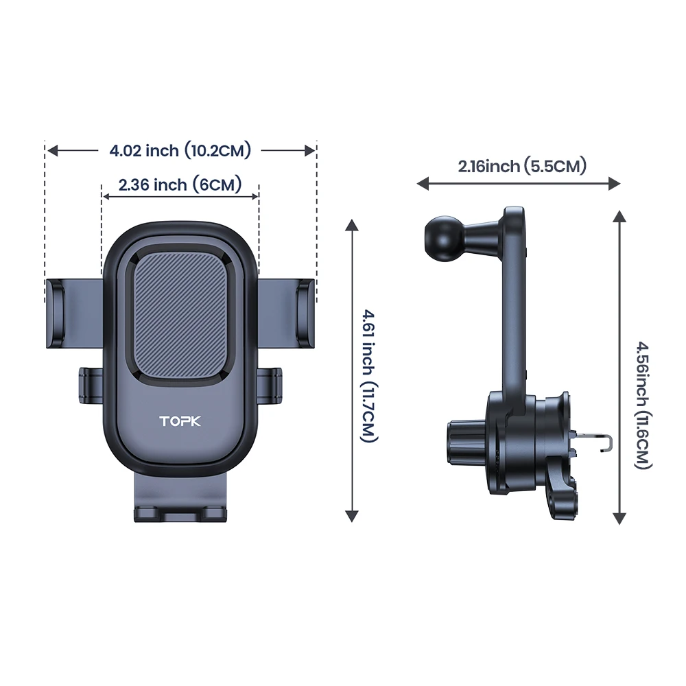 Car Phone Holder 3-Point Support 360° Upgraded Extended Hook Design Metal Air V