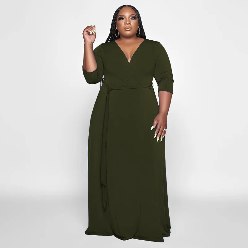 Plus Size Dresses For Women Elegant Long Sleeve Party Dress 2022 Autumn Plain Outfit Evening Gown Luxury Vestidos Wholesale