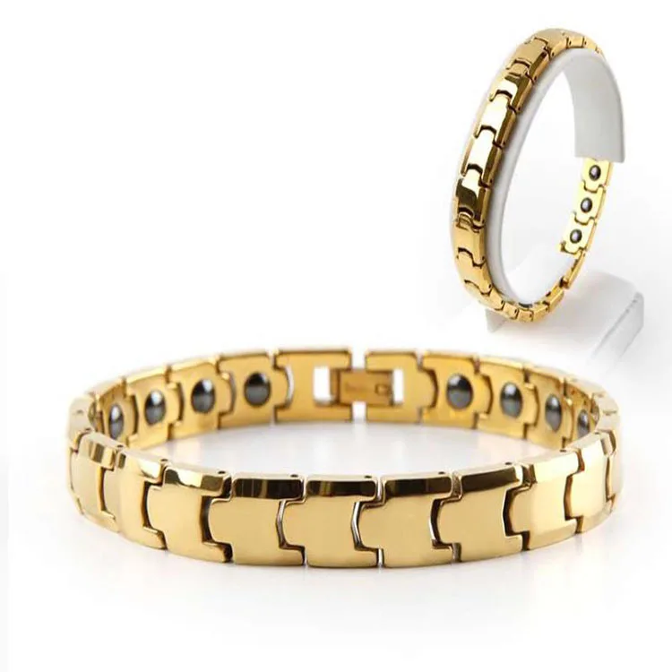 

Tungsten Couple Health Bracelet 10mm 8mm Tungsten Plated Gold Color Couples Magnetic Bracelet