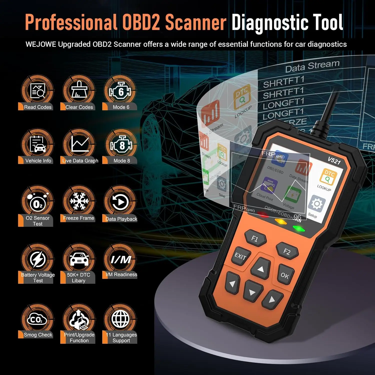 V521 Professional  Automotive Scanner Diagnostic Tool Engine Fault Code Reader OBD2/EOBD Fault Diagnosis Tool Check Engine Light 2