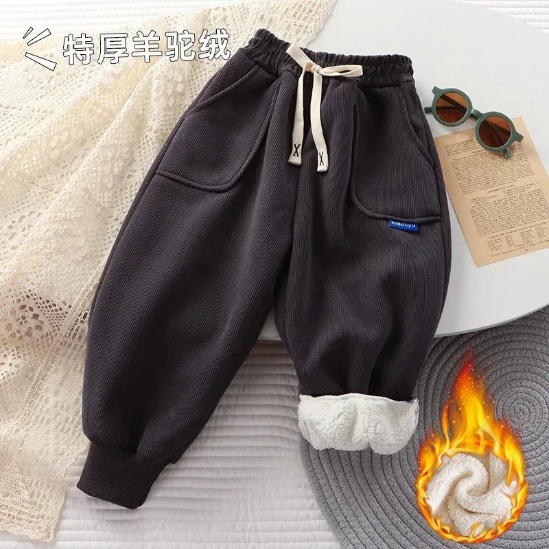 Children Plush Pants Autumn Winter Trousers Thickened Warm Casual
