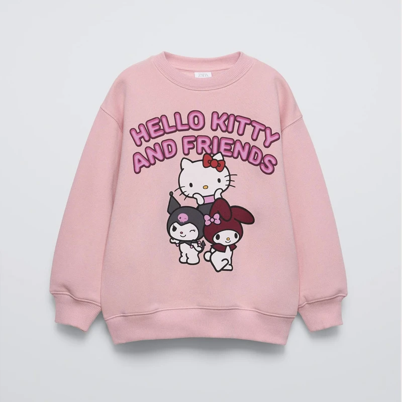 Hello Kitty Baby Girls Sweatshirt Tops Spring New Style Fashion Children's Clothes Loose Casual Hoodie Crewneck Kids Girl Tops 4