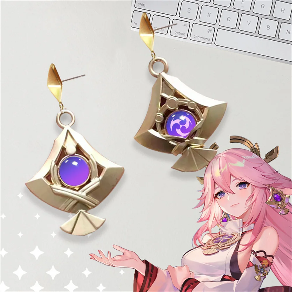 Genshin Impact Anime Yae Miko Vision Cospaly Props Metal Alloy Earring Ear Studs Jewelry Women Accessories Gift Fans stud earrings anime earrings