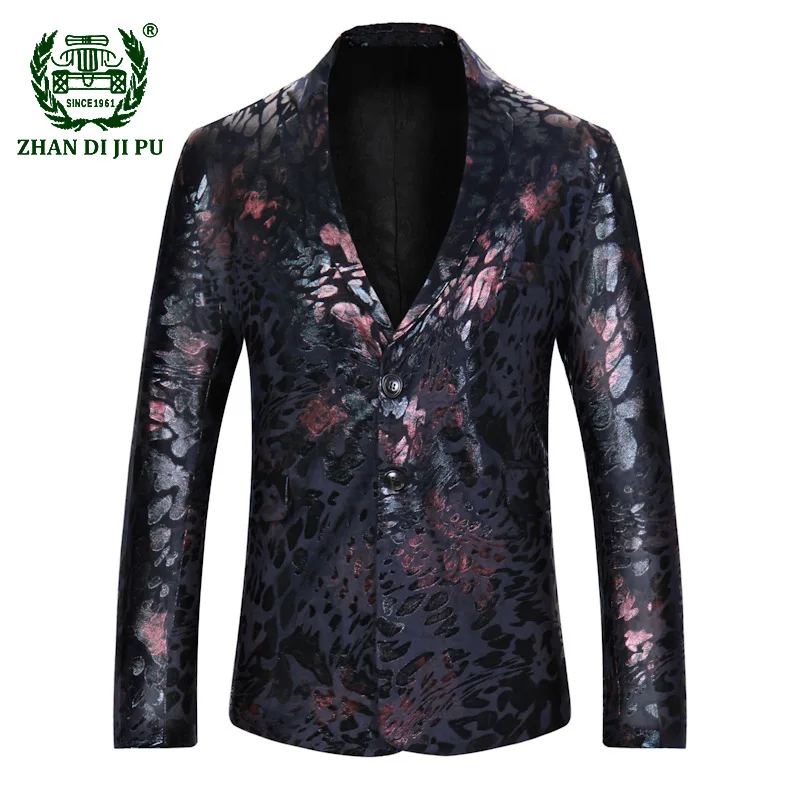 

Mens Leopard Pattern Blazer Suit Jacket Luxury Notched Lapel Slim Fit Blazer Jacket Male Nightclub Party Stage Blazer Masculino