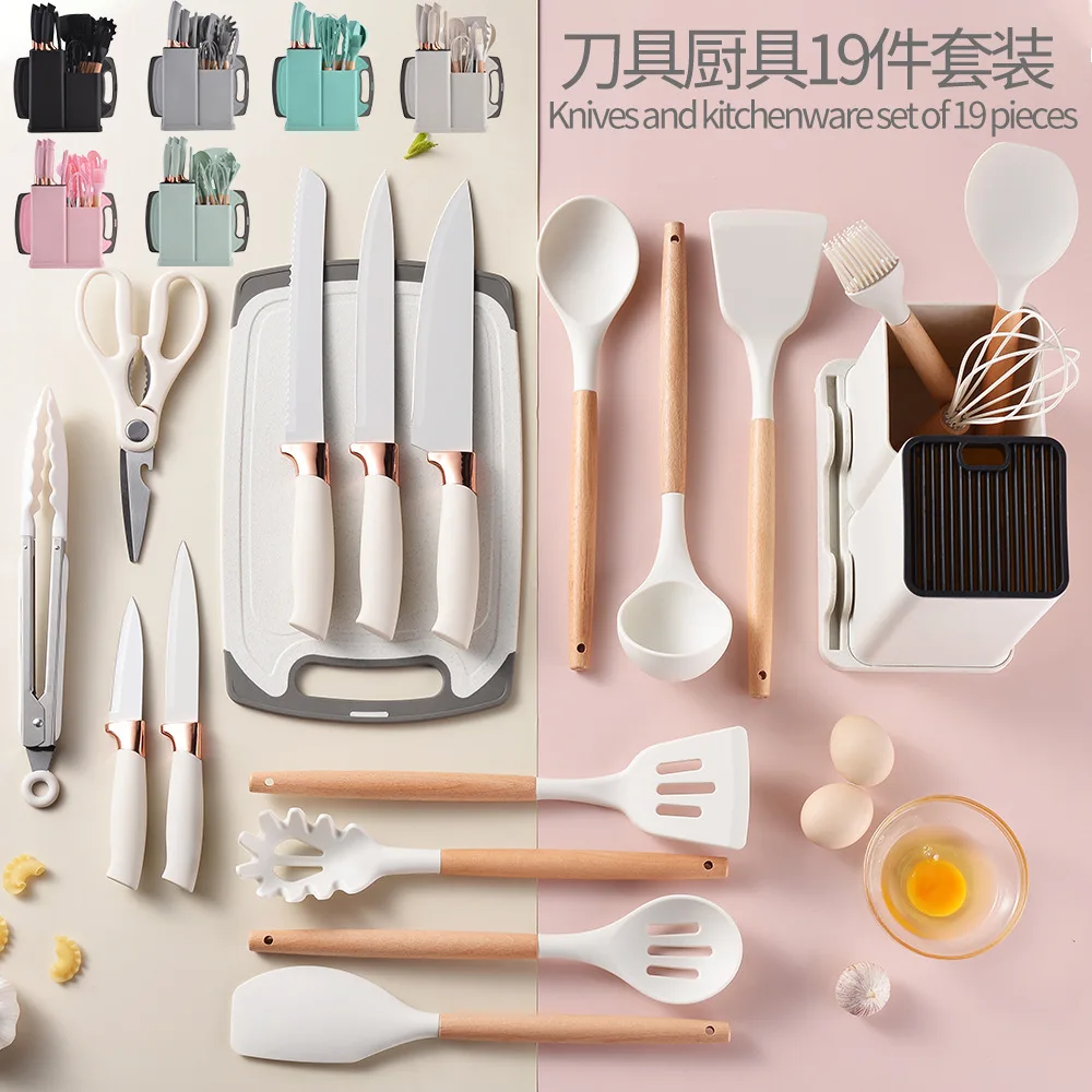 Silicone Cookware Set 18 Pieces Non-stick Pan Heat Resistant Cooking Kitchenware  Spoon Fruit Knife Kitchen Utensils - AliExpress