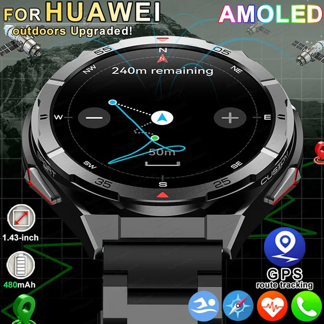 2025 Nieuwe Dual-Band Satelliet GPS Smart Horloge Mannen 1.43 ''AMOLED Scherm Kompas Hartslag BT Oproep IP69 Waterdicht Zwemmen Horloge