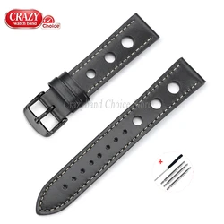 Vintage Leather Watch Strap - Unisex Fashionable & Breathable Bracelet - 22mm (Black - Black)
