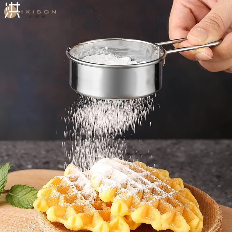 

304 stainless steel hand-held mini flour screen 40 mesh sugar powder screen cocoa powder dispenser baking household mesh screen