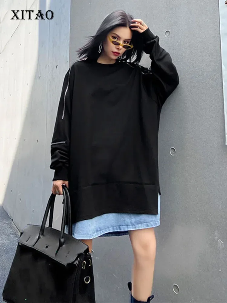 

XITAO Split Sweatshirt Fashion New Women Full Sleeve Pleated Goddess Fan Casual Style 2024 Spring Pullover Sweatshirt XJ5319