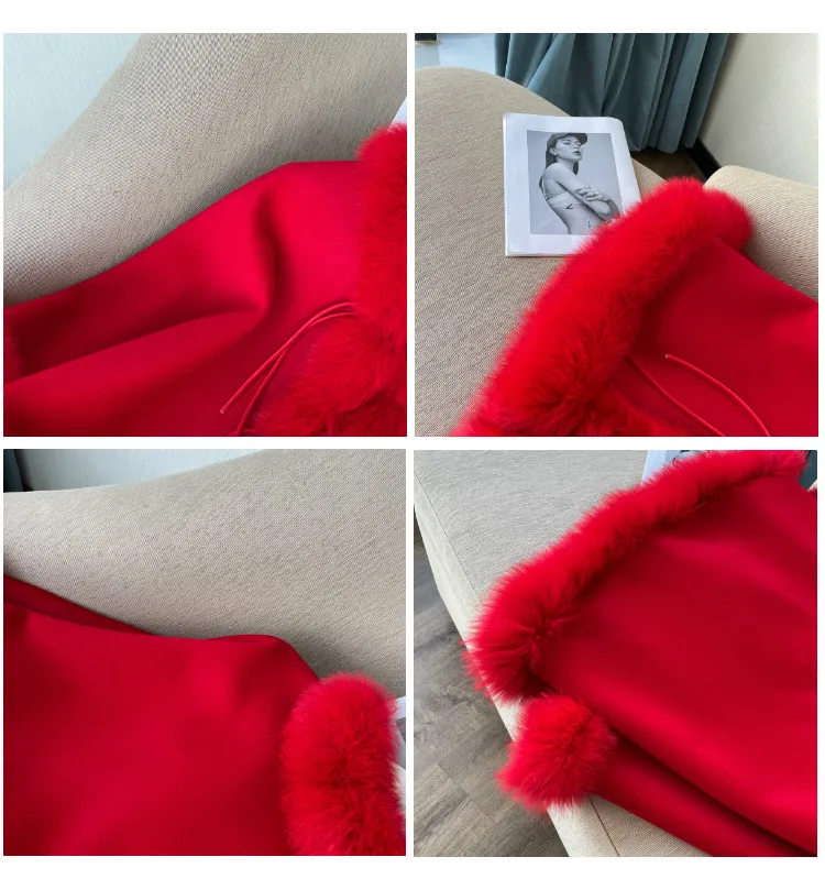 Warme Winterumhänge für Damen, Übergröße, Fledermausärmel, Poncho, 100 % Wollschals mit echtem Fuchspelzbesatz, luxuriöse Wraps – Detail 35