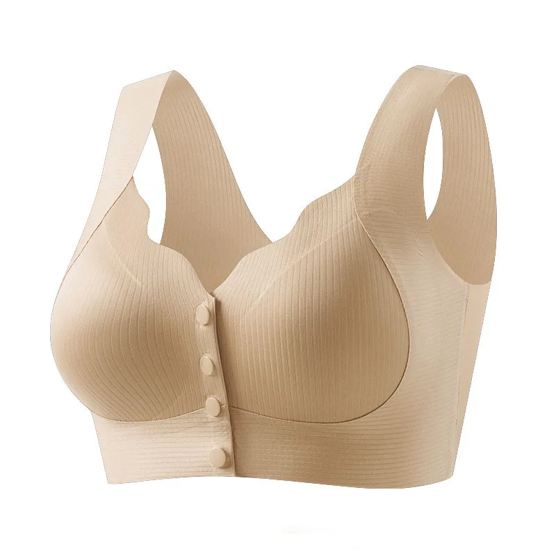 1pcs Women's Front Opening Buckle Bra Ms.Basic Anti Sagging Vest With Padded Female Brassier Lady Ice Silk Seamless Comfort Bras 4