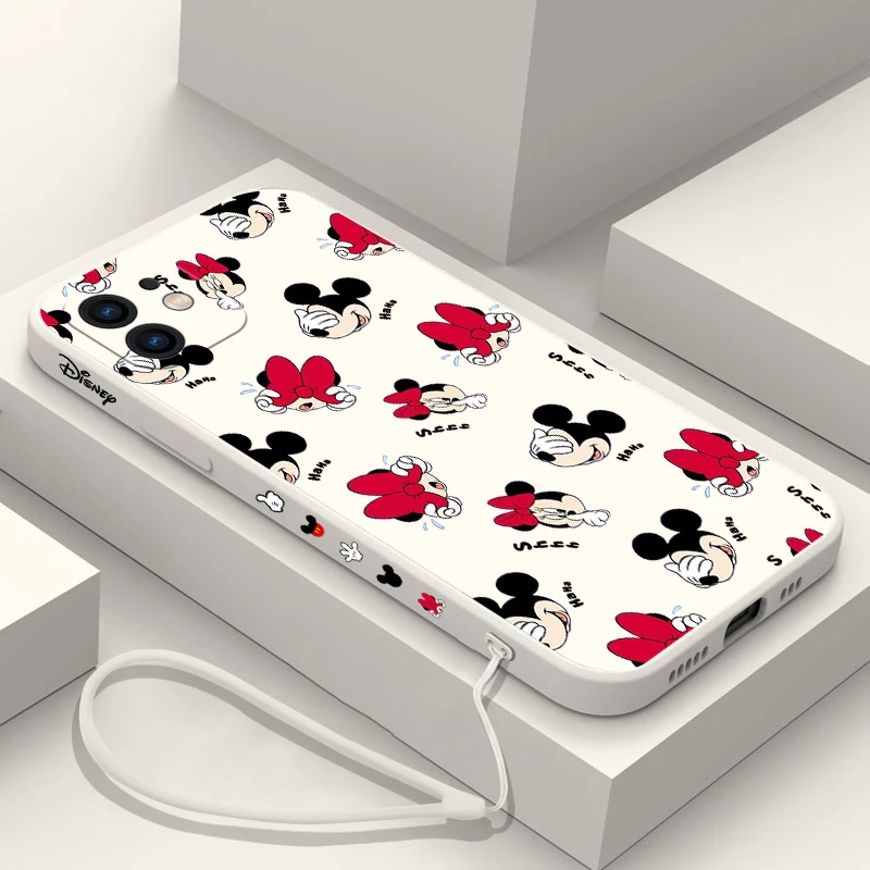 Coque de téléphone Disney Mickey et Minnie avec lanière, étui en