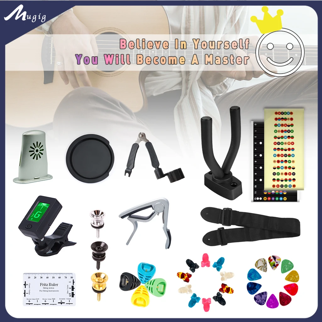 Guitar Tuner Capo Hanger Strap Pin Humidifier Place Sticker Picks Case Cover Guitar Beginner Accessories Ukulele Guitarra Parts