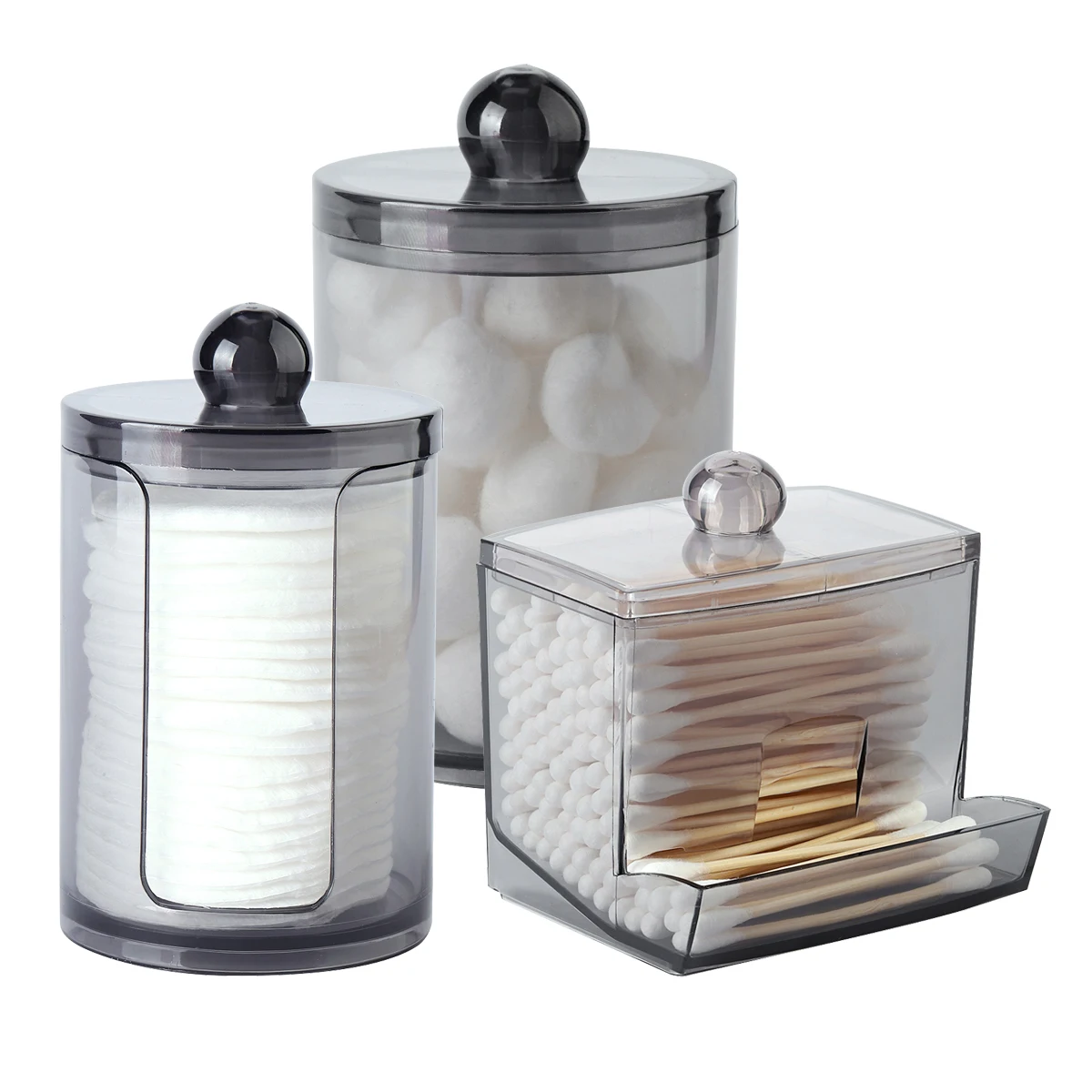 뚜껑이 있는 투명 검정색 Qtip 홀더 디스펜서 - 화장대 정리함 보관용 약종상..