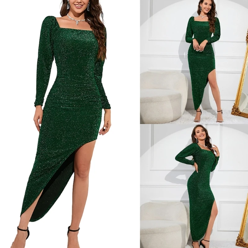 

Side Split Thigh Cocktail Party Bodycon Maxi Dress Long Sleeve Evening Gown