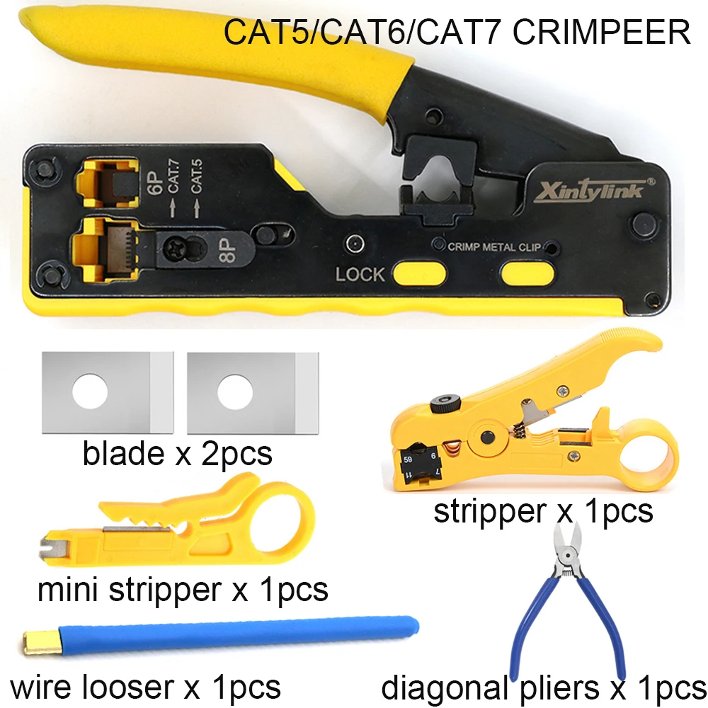 Все в одном, сетевые инструменты rj45 обжимные плоскогубцы cat5 cat6 cat7 CAT8 rj 45, инструмент для зачистки кабеля ethernet, щипцы rg45 lan обжимные щипцы xintylink rj45 для коннекторов cat8 cat7 cat5 cat6