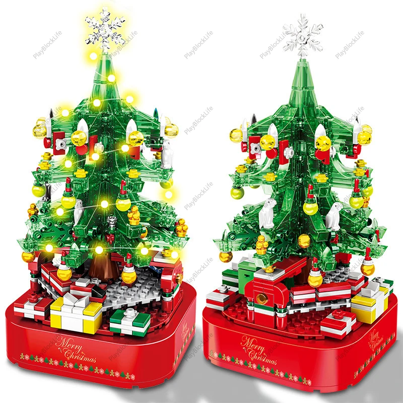 

Зима 2024 Рождественская деревня креативная веселая Рождественская елка музыкальная шкатулка настольное украшение строительные блоки кирпичи игрушки подарки