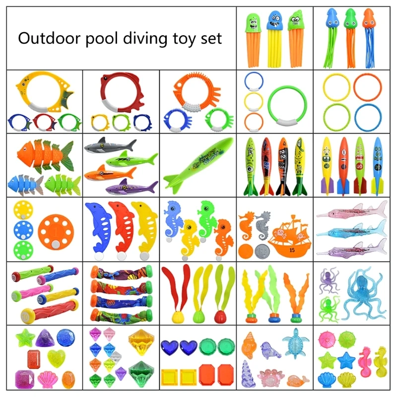 Children Water Toy with Storage Bag Ocean Treasures Diving Training Toy for Kids Diving Sticks Rings Torpedoes