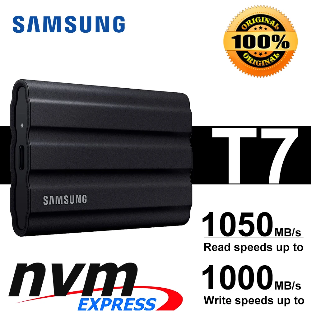 Samsung T7 Shield SSD 1TB 2TB Disco duro externo de estado sólido de alta velocidad SSD portátil USB 3.2 Gen2 para computadora de escritorio y portátil
