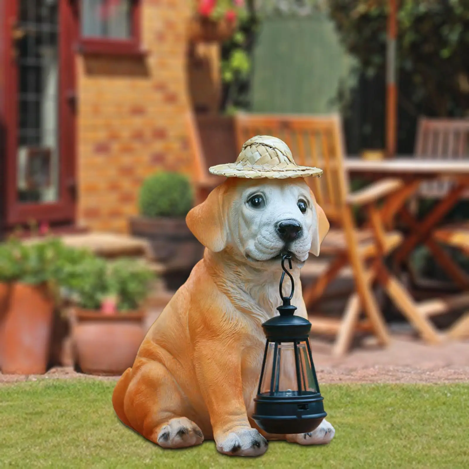 

Patio Dog Figurine with Solar Powered Light Lawn Ornament Resin Sculpture Indoor