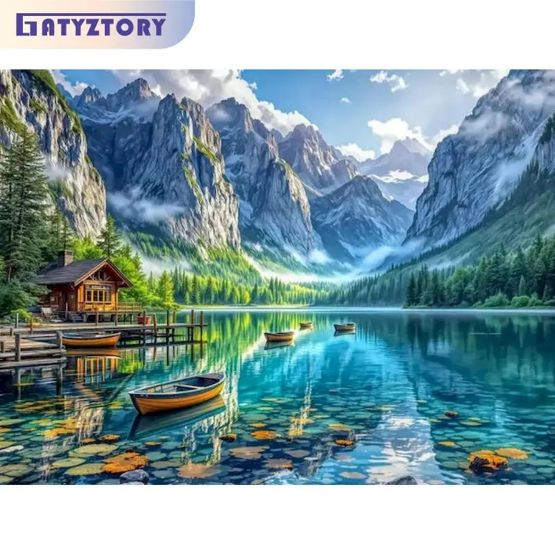 Kit di pittura con numeri 40x50cm, dipinto di fiumi, senza cornice, paesaggio, facile da dipingere, regalo originale, disegno con numeri