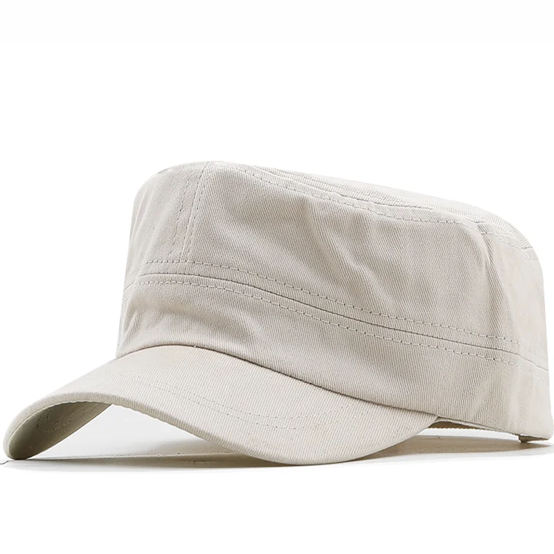 Military Cap Men Solid color Summer Autumn Casual Cadet Hat Washed Cotton Flat Top Female Vintage Army Hats