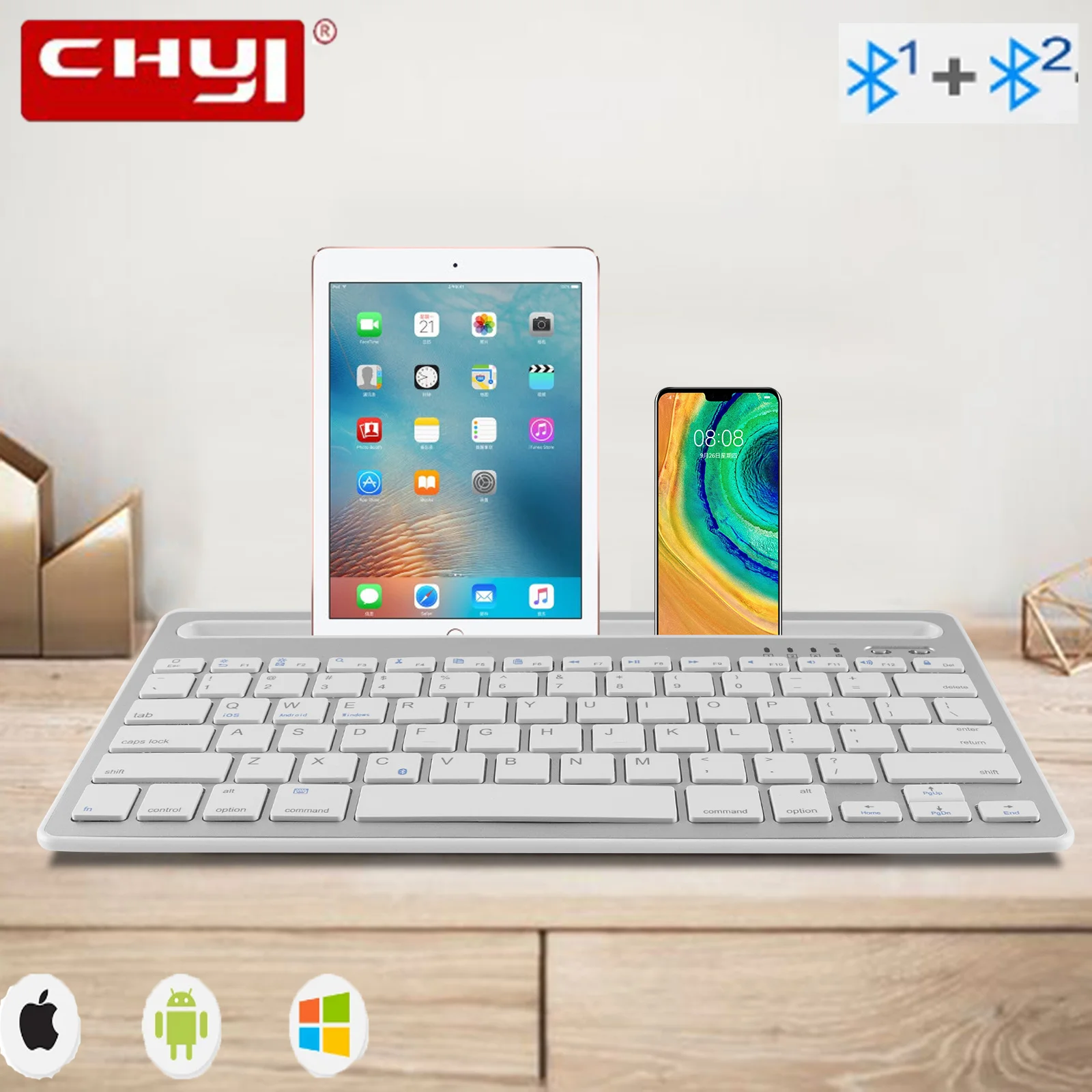 CHYI Wireless Dual Bluetooth Keyboard Ultra Thin Rechargeable Gaming Silent Keyboard For IPad 
