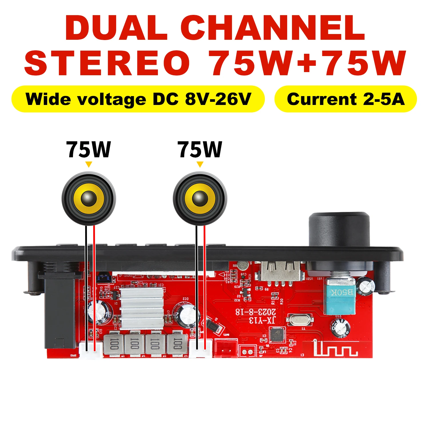 Bluetooth 5.0 MP3 dekodér nasednout 2*75W 80W zesilovač audio hráč 12V DIY MP3 hráč auto FM rádio modul TF USB mikrofon zaznamenat volat