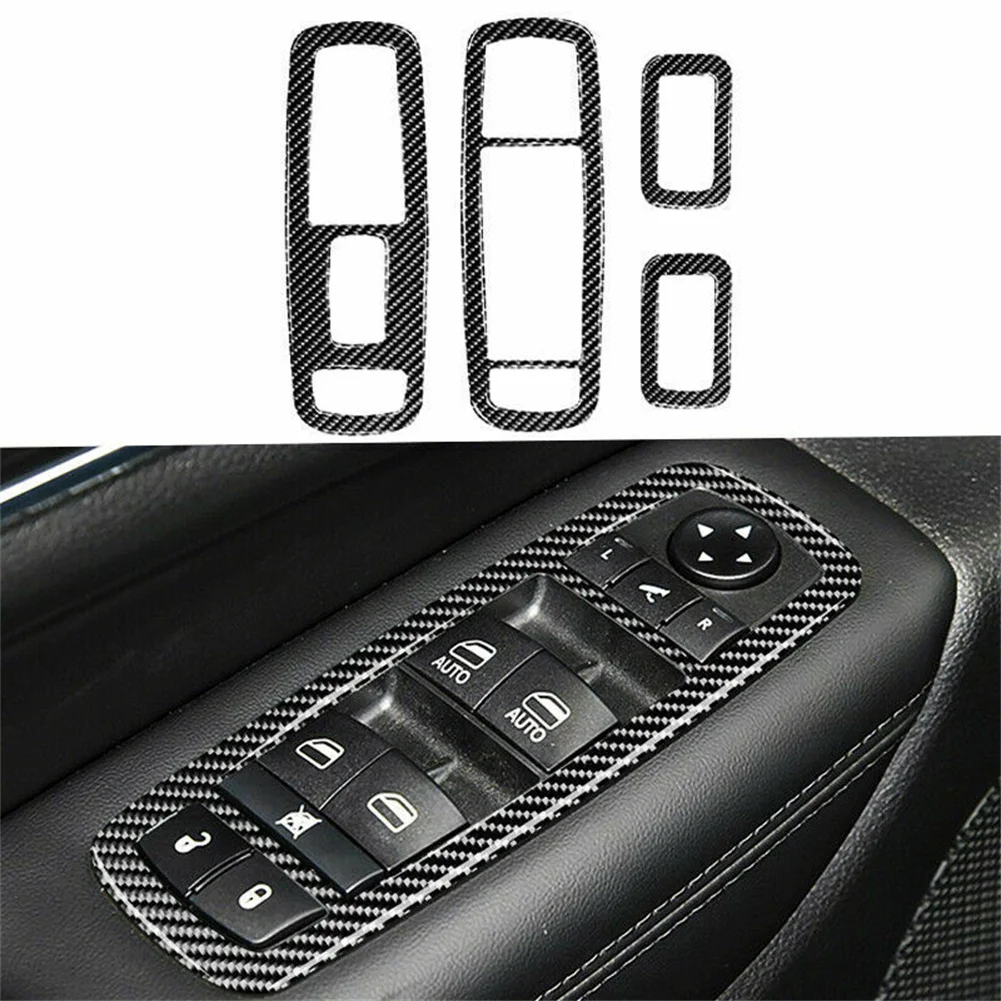 

Panel Trim Cover Door Switch Trim Car 4Pieces Accessories Carbon Fiber