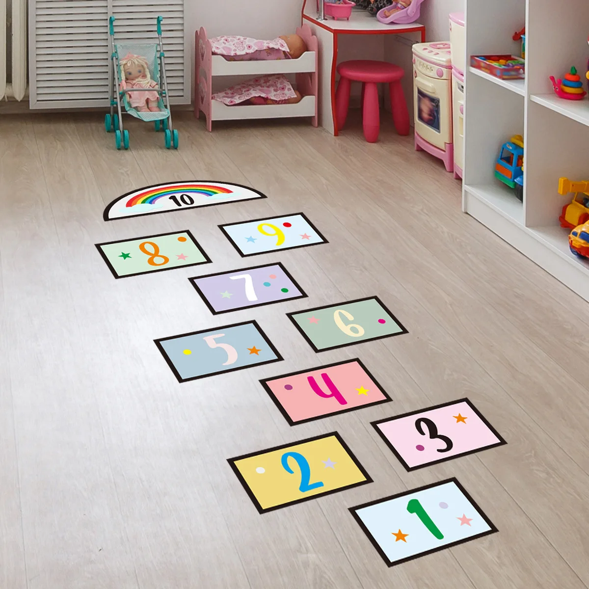 Cartoon Digital Grid Bambini Gioco Per Bambini Adesivi Per Pavimenti Hopscotch Jump Plaid Numero Sala Giochi Al Coperto Decalcomanie Baby Room Home De