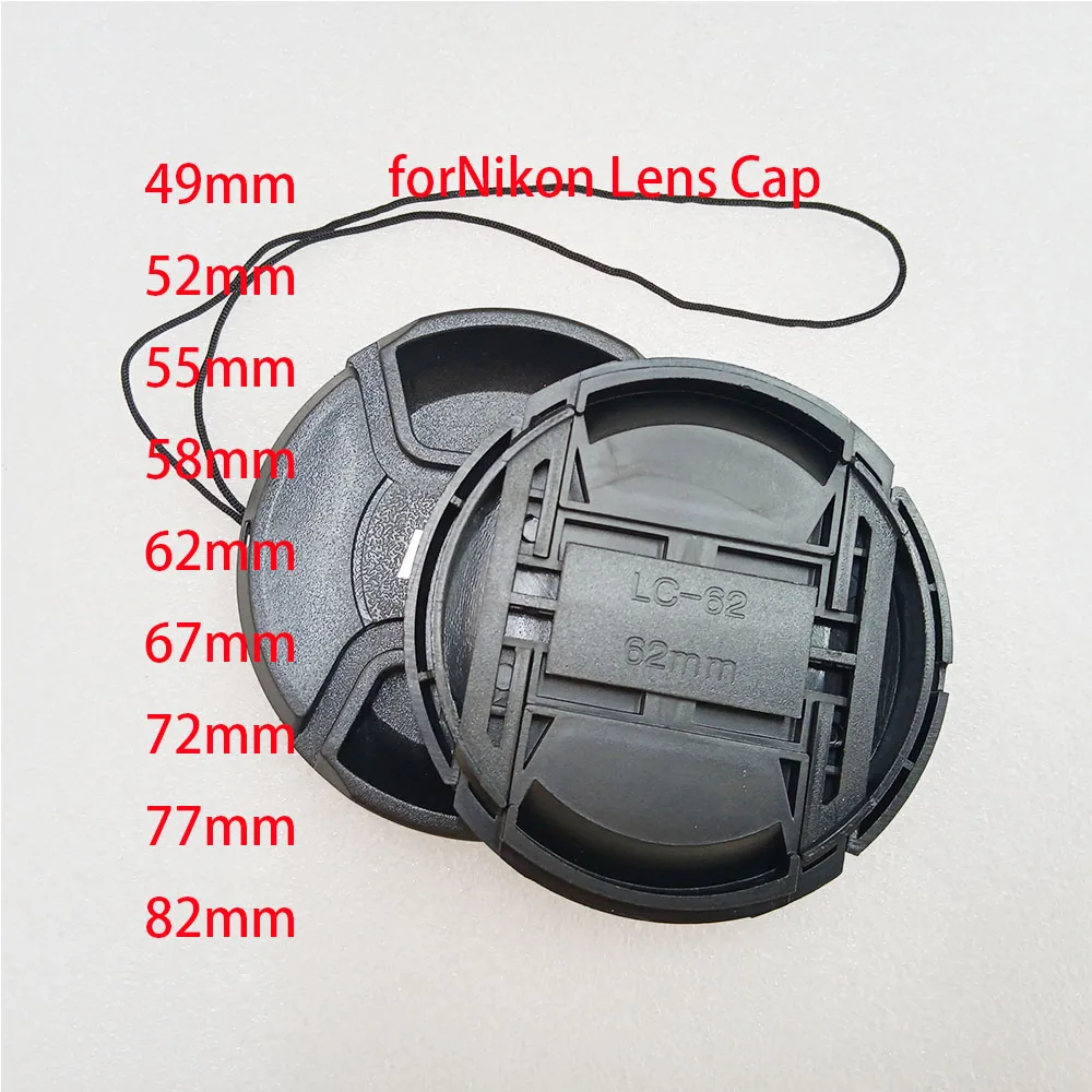 NEW 49 52 55 58 62 67 72 77 82 mm Lens Cover Center Pinch Snap-on Front Lens Cap Hood Cover for Nikon Camera Lens with Strap