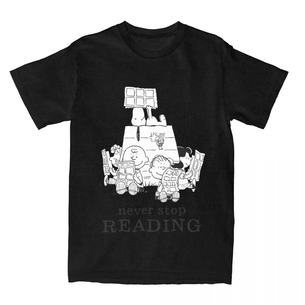 thumbnail image 1 of Camisetas de lectura de cómics de Peanuts, accesorios para hombres y mujeres, camisetas novedosas de algodón puro de Snoopy y Charlie Brown, ropa de verano, 1 of 5