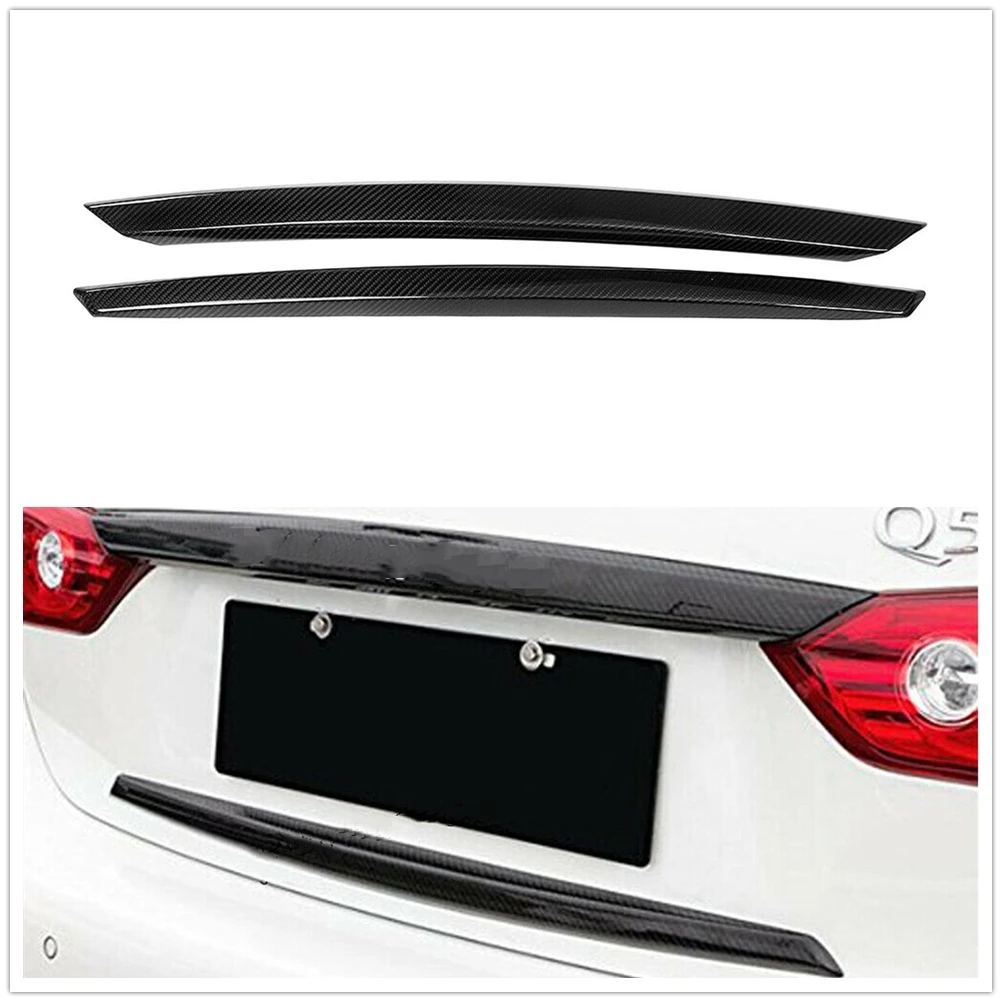 Carbon Fiber Tailgate Bumper Strip Rear Trunk Lid License Plate Frame Cover Decorative Trim For Infiniti Q50 Q50S Q50L 2014-2017