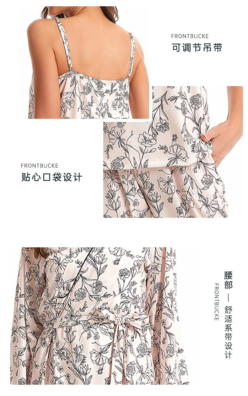Frauen Pyjamas Baumwolle Weste + Langarm Top + Hose Drei Stück Set Für Hause Kleidung Pijama Feminino Neue nachtwäsche Zum Schlafen – Detail 13