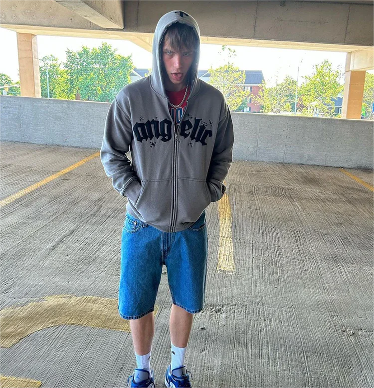 Y2k Men Emo Streetwear Hoodie Zip Up Sweatshirts Fairy